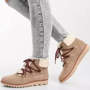 Sorel Harlow Lace Cozy Booties in Taupe Suede 8